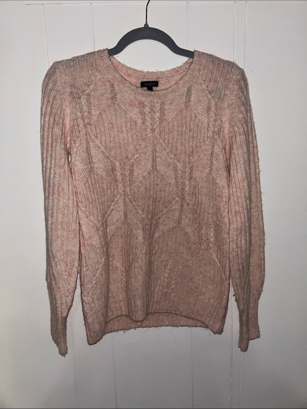 Talbots Blush Pink Cable Knit Crewneck Sweater